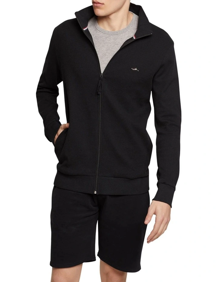 Tom Zip Up Waffle Knit in Black image 1