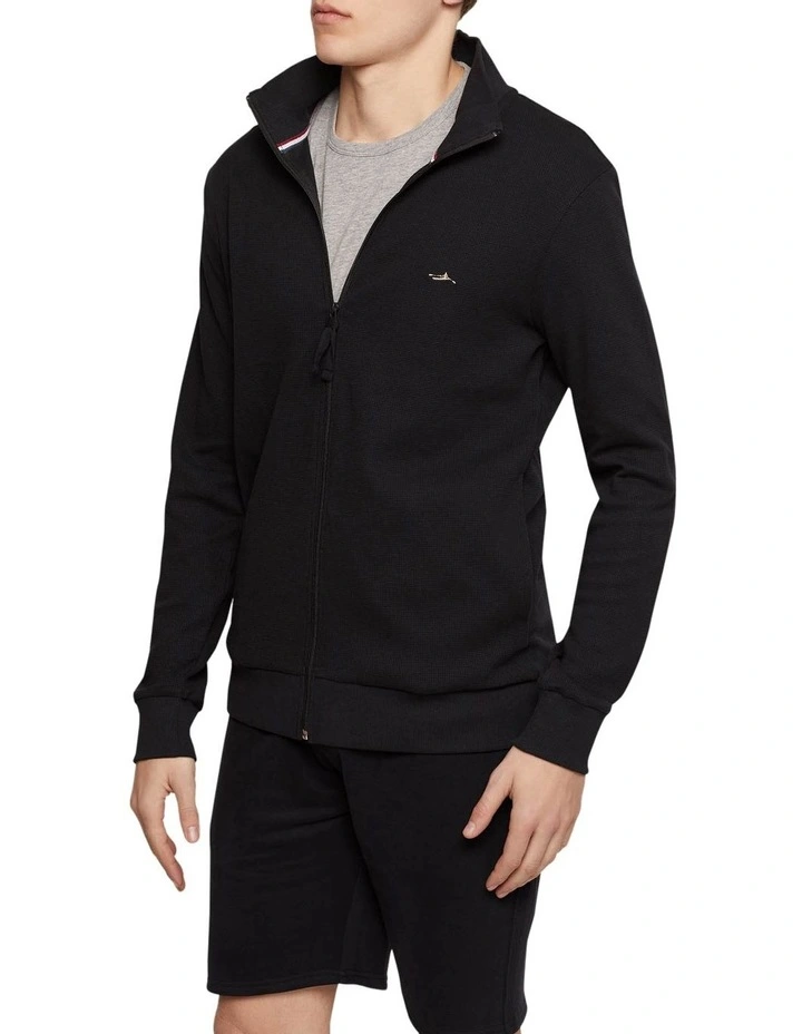 Tom Zip Up Waffle Knit in Black image 2