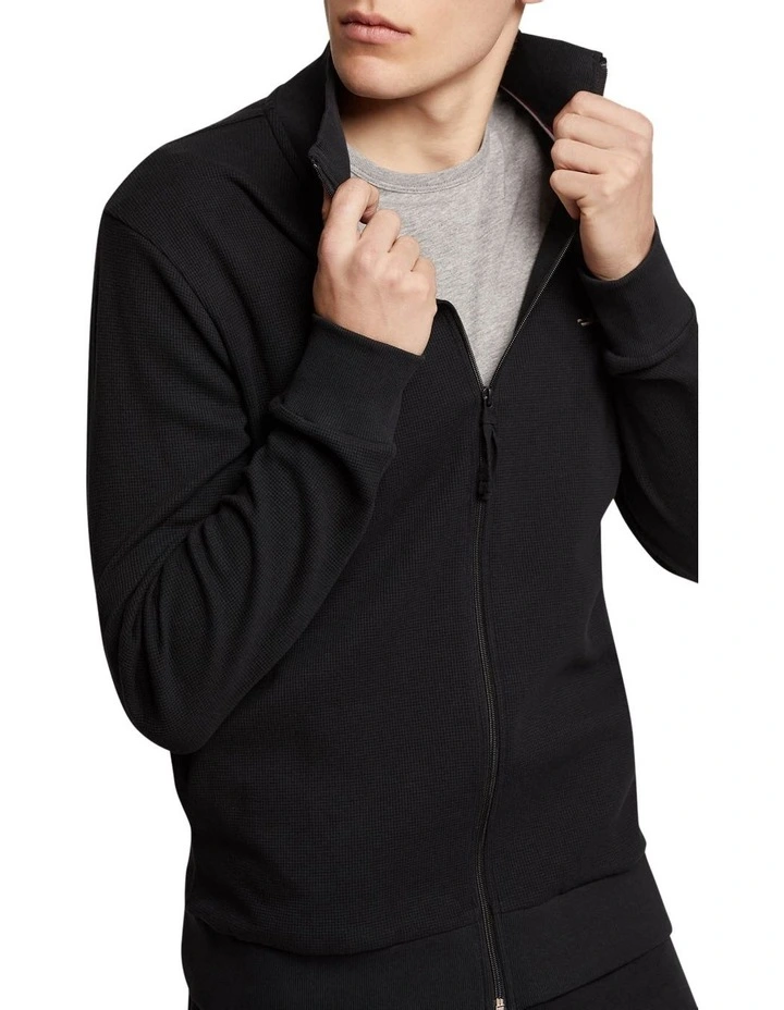 Tom Zip Up Waffle Knit in Black image 4