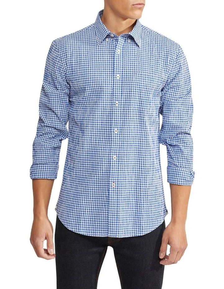 Uxbridge Seersucker Check Regular Shirt in Blue/White image 1