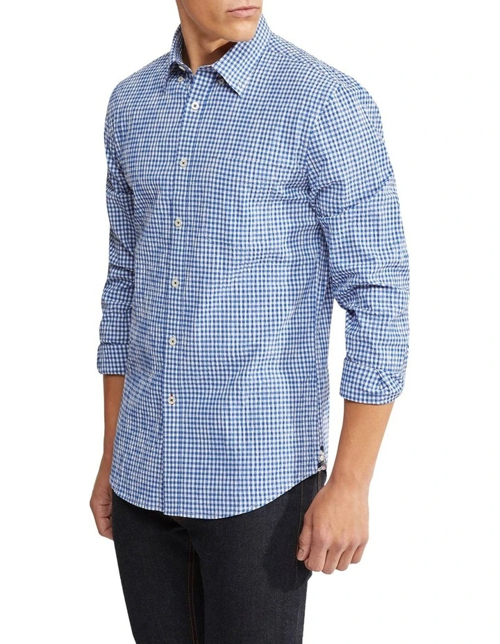 Uxbridge Seersucker Check Regular Shirt in Blue/White image 2