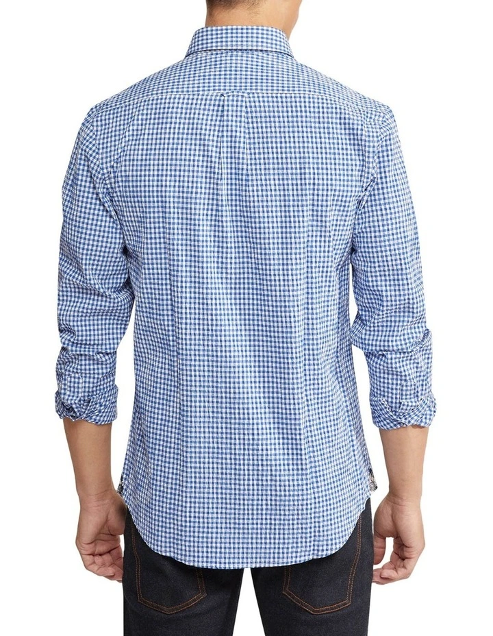 Uxbridge Seersucker Check Regular Shirt in Blue/White image 3