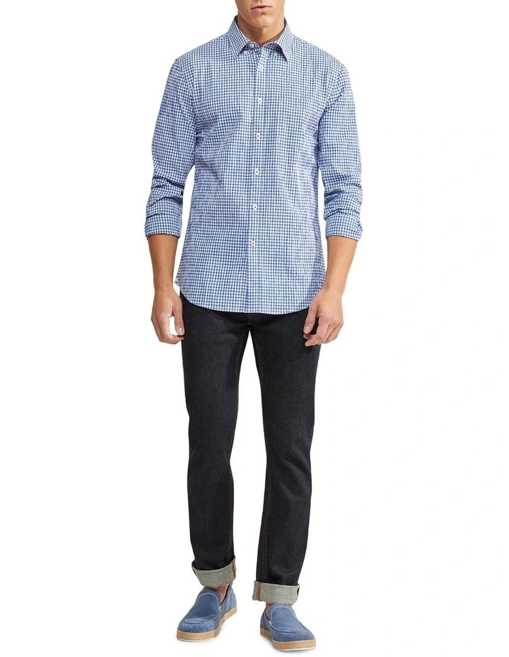 Uxbridge Seersucker Check Regular Shirt in Blue/White image 5