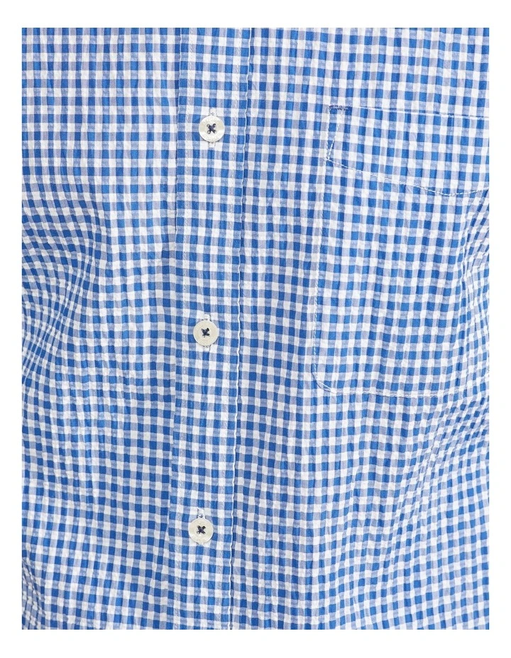 Uxbridge Seersucker Check Regular Shirt in Blue/White image 6