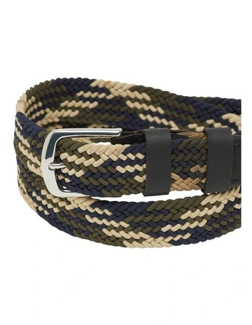 Julian Stretch Woven Waist Belt in Green Multi