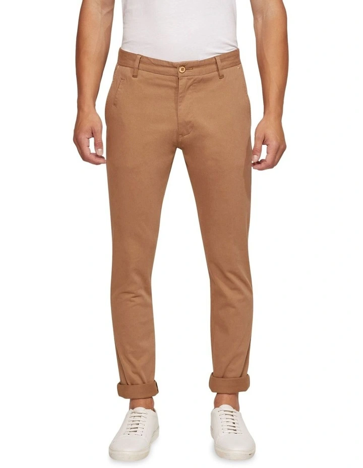 Stretch Skinny Fit Chinos in Brown image 1