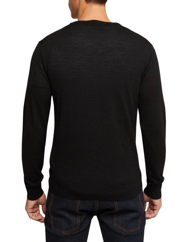 V-Neck Pure Merino Wool Pullover in Black image 3