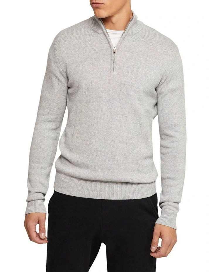 Robert Zip Neck Knit Pullover in Grey image 1