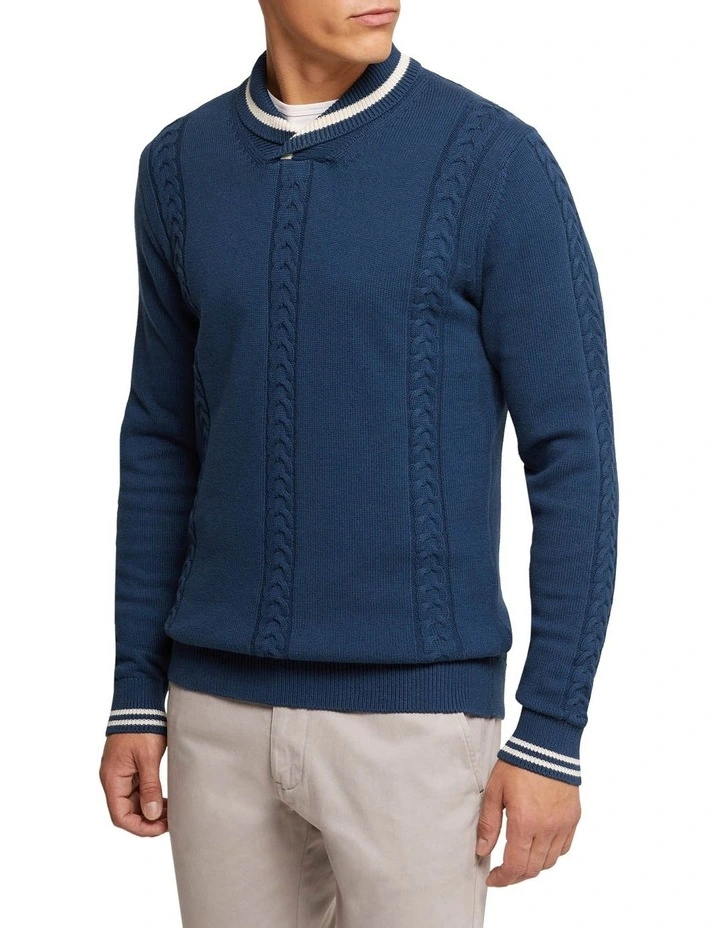 Milo Collared Knit Pullover in Navy image 2