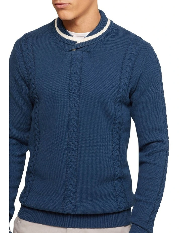 Milo Collared Knit Pullover in Navy image 4