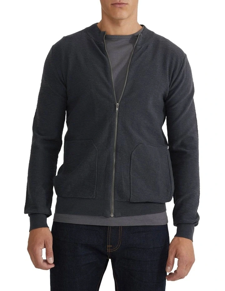 Ryan Cotton Blend Knit Zip Top in Grey image 1