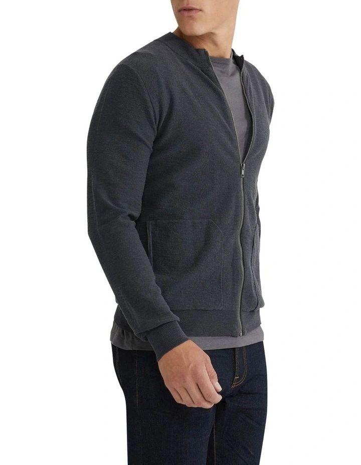 Ryan Cotton Blend Knit Zip Top in Grey image 2
