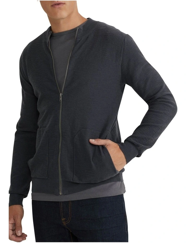 Ryan Cotton Blend Knit Zip Top in Grey image 4