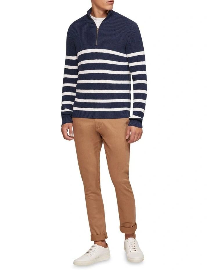 Jack Knitted Stripe Zip Up Sweater in Navy image 1