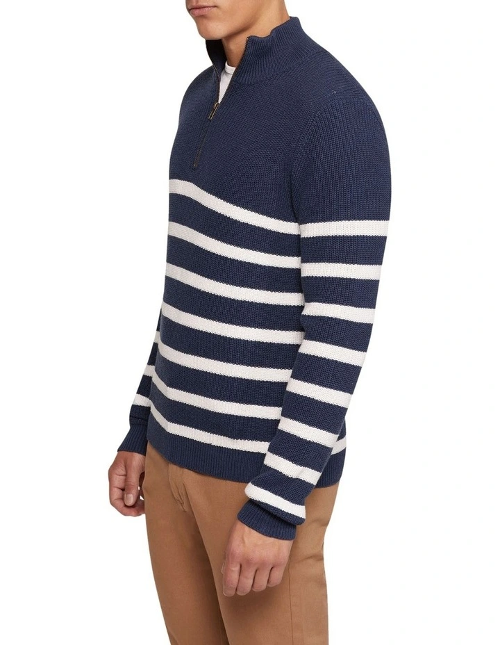 Jack Knitted Stripe Zip Up Sweater in Navy image 2
