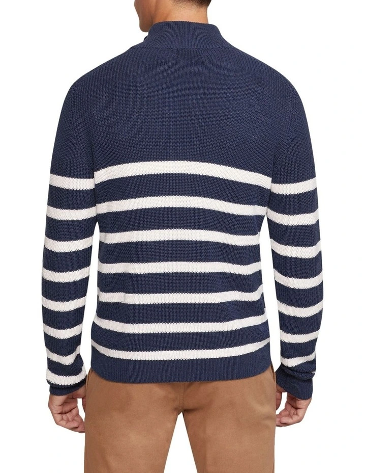 Jack Knitted Stripe Zip Up Sweater in Navy image 3