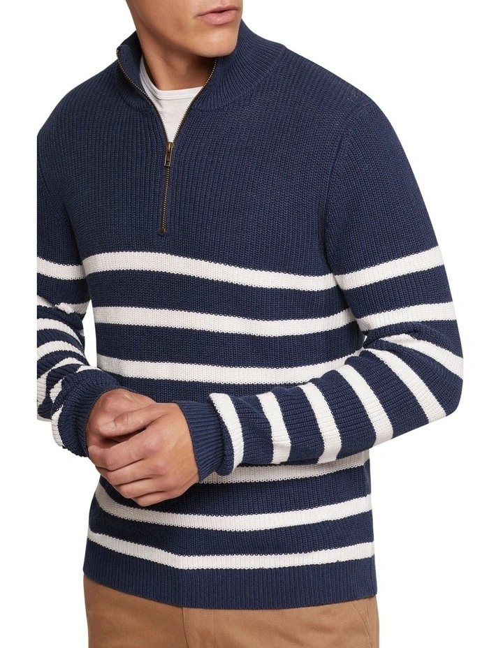 Jack Knitted Stripe Zip Up Sweater in Navy image 4