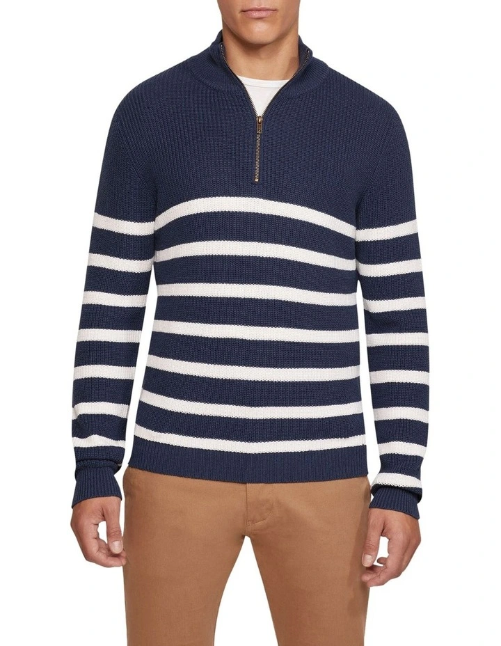 Jack Knitted Stripe Zip Up Sweater in Navy image 5