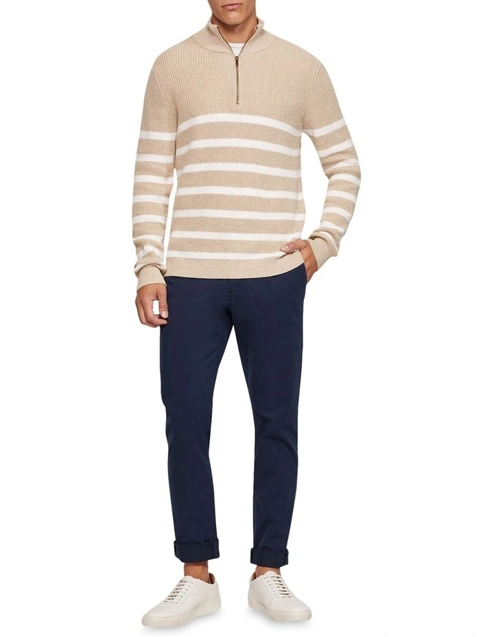 Jack Knitted Stripe Zip Up Sweater in Brown image 1