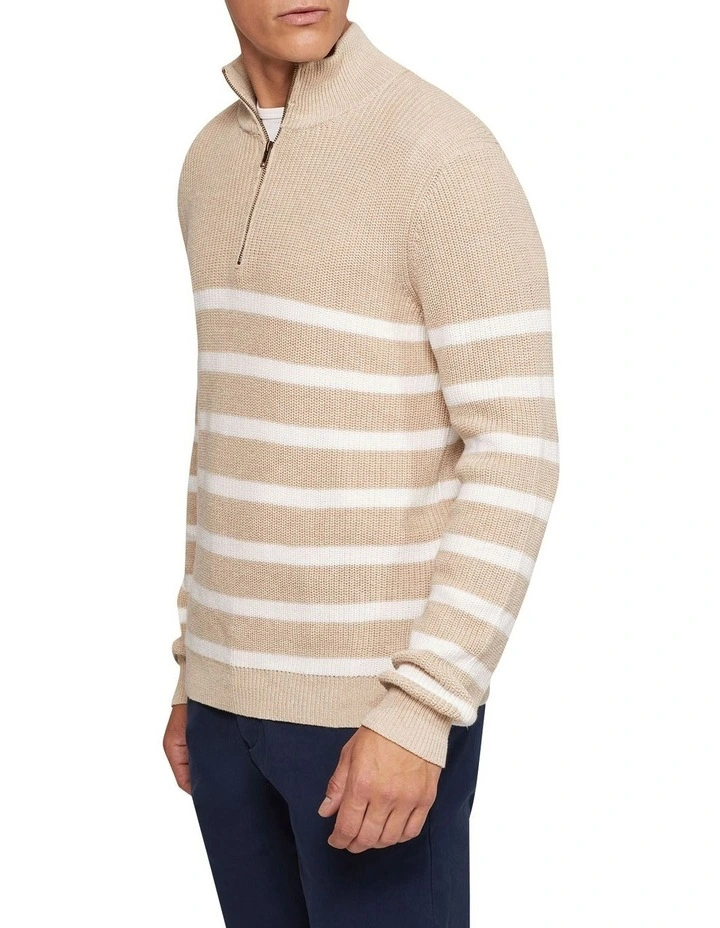 Jack Knitted Stripe Zip Up Sweater in Brown image 2