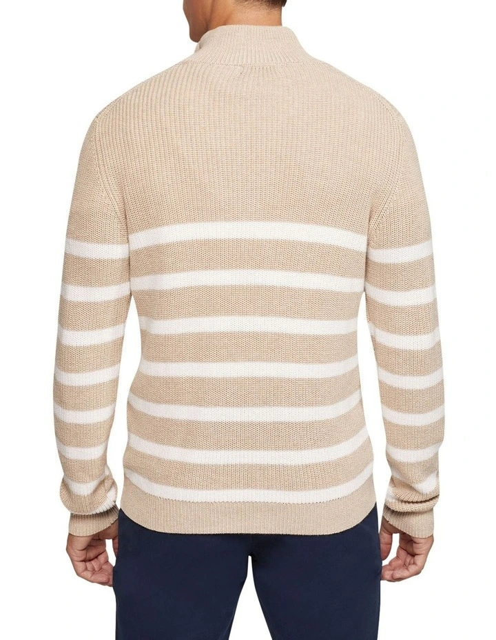 Jack Knitted Stripe Zip Up Sweater in Brown image 3