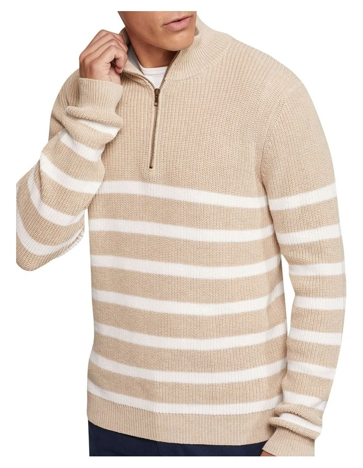Jack Knitted Stripe Zip Up Sweater in Brown image 4