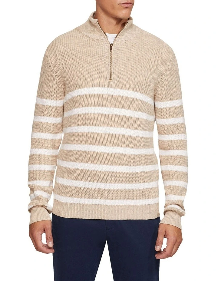 Jack Knitted Stripe Zip Up Sweater in Brown image 5