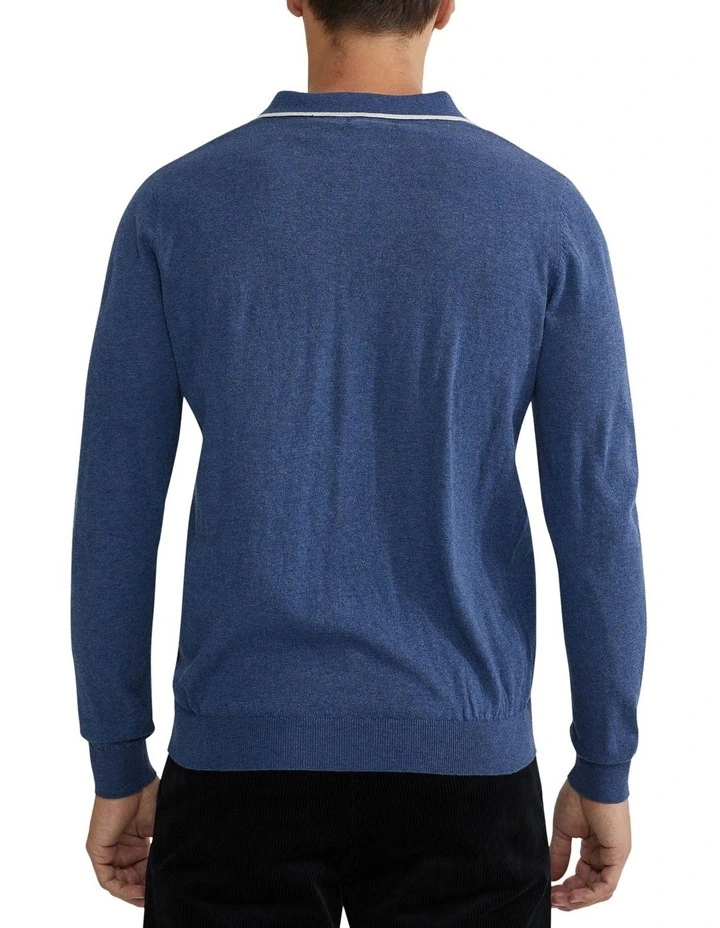 Reiss Tipping Collar Long Sleeve Knit Polo in Blue image 3