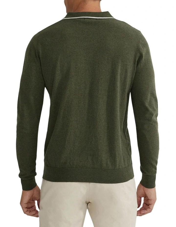 Reiss Tipping Collar Long Sleeve Knit Polo in Green image 3