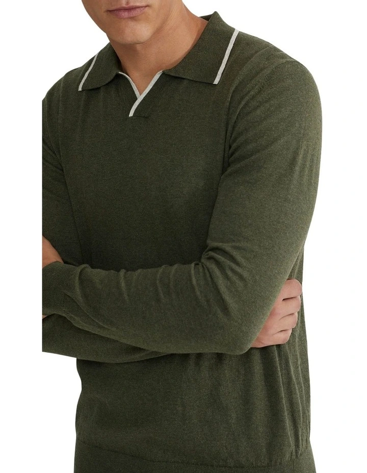 Reiss Tipping Collar Long Sleeve Knit Polo in Green image 4