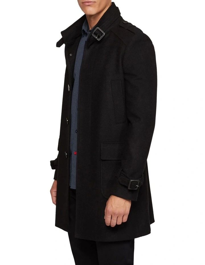 Roger Wool Rich Overcoat in Black image 2