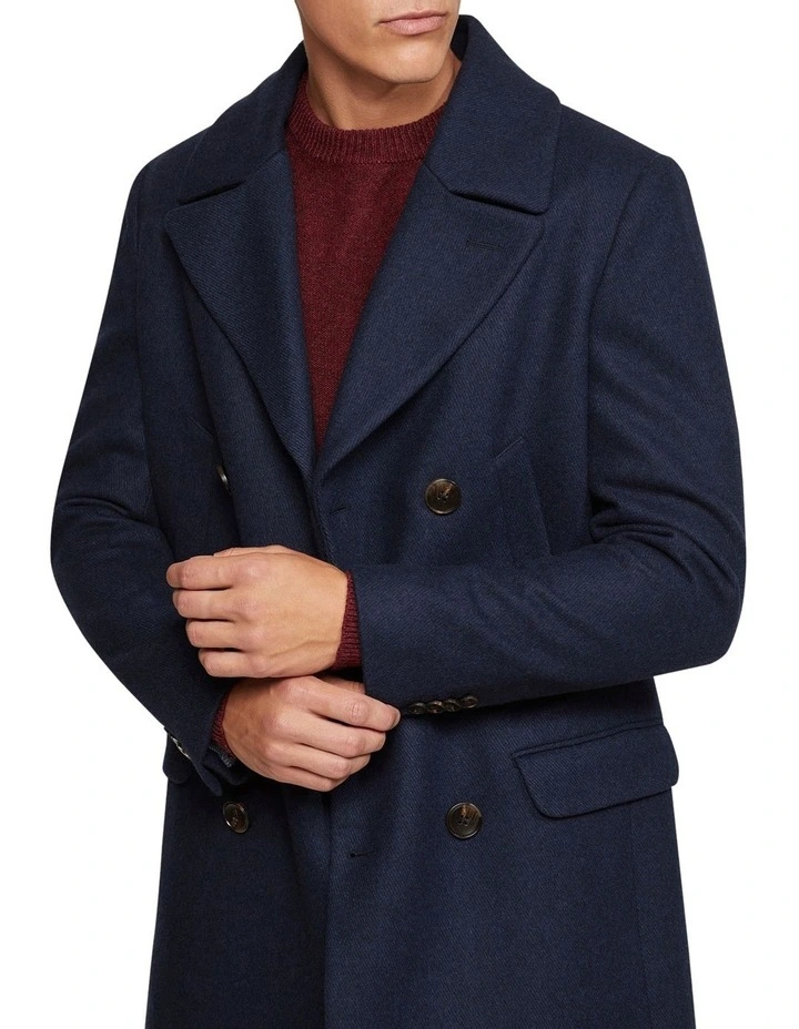 Mason Wool Rich Overcoat in Navy image 4