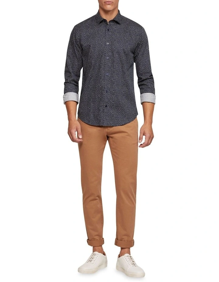 Kenton Printed Cotton Shirt in Navy image 1