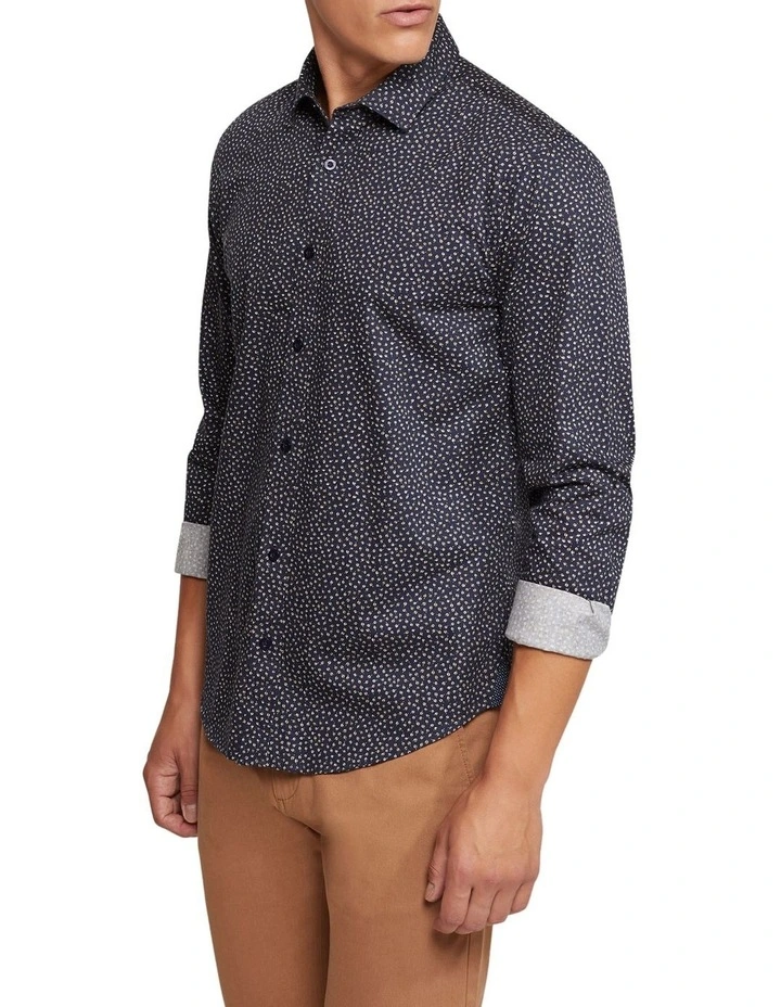 Kenton Printed Cotton Shirt in Navy image 2