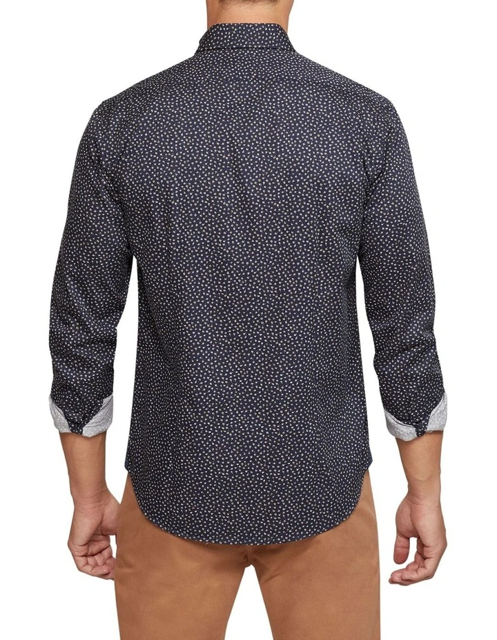 Kenton Printed Cotton Shirt in Navy image 3