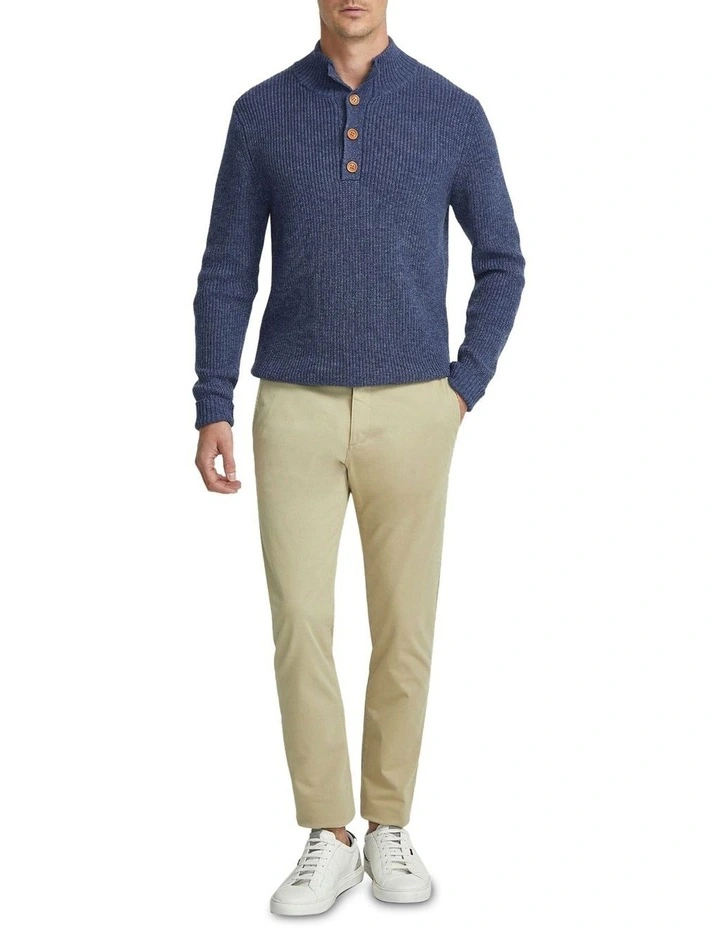 Cedric Button Collar Knit Top in Navy image 1