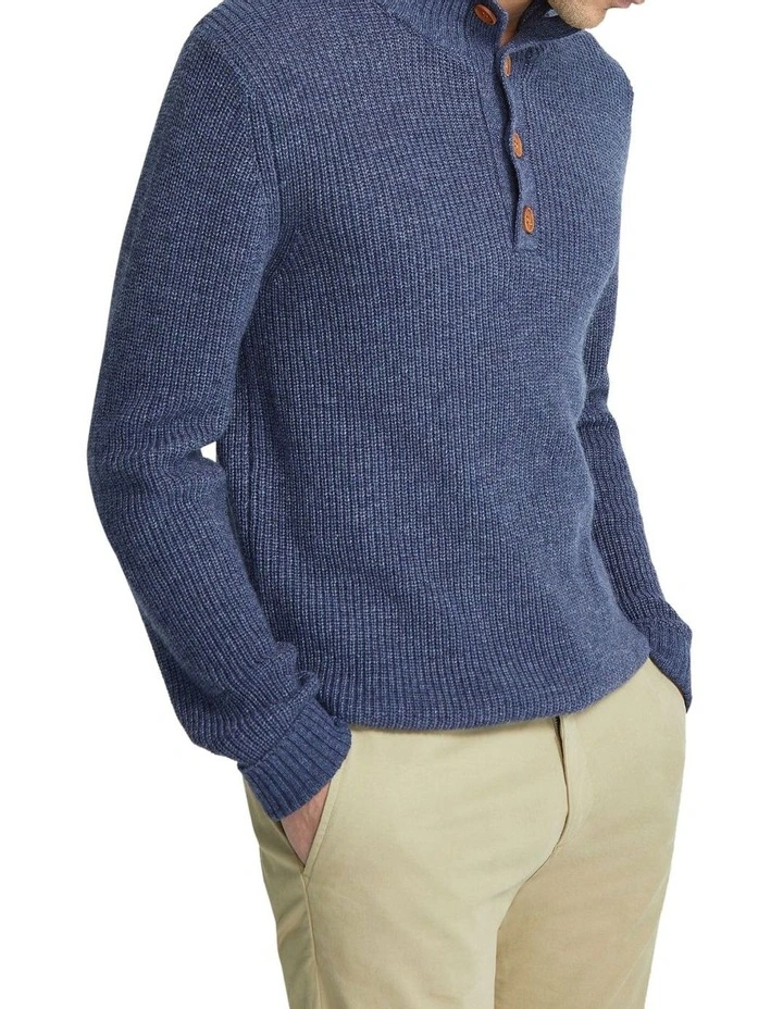 Cedric Button Collar Knit Top in Navy image 2