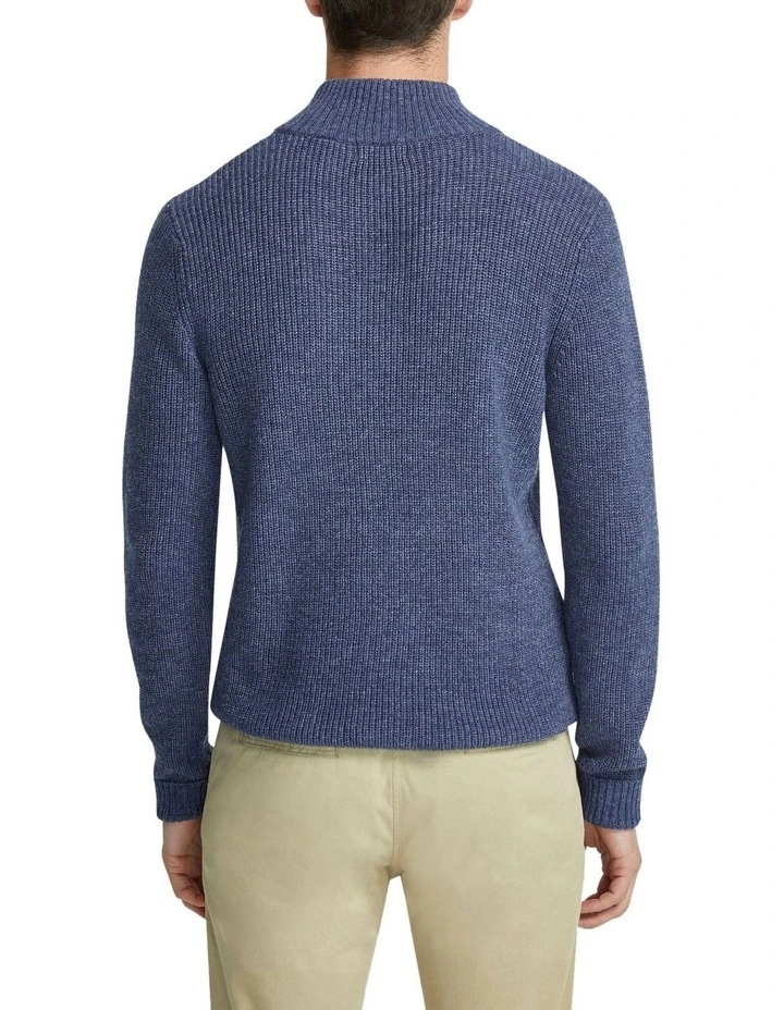 Cedric Button Collar Knit Top in Navy image 3
