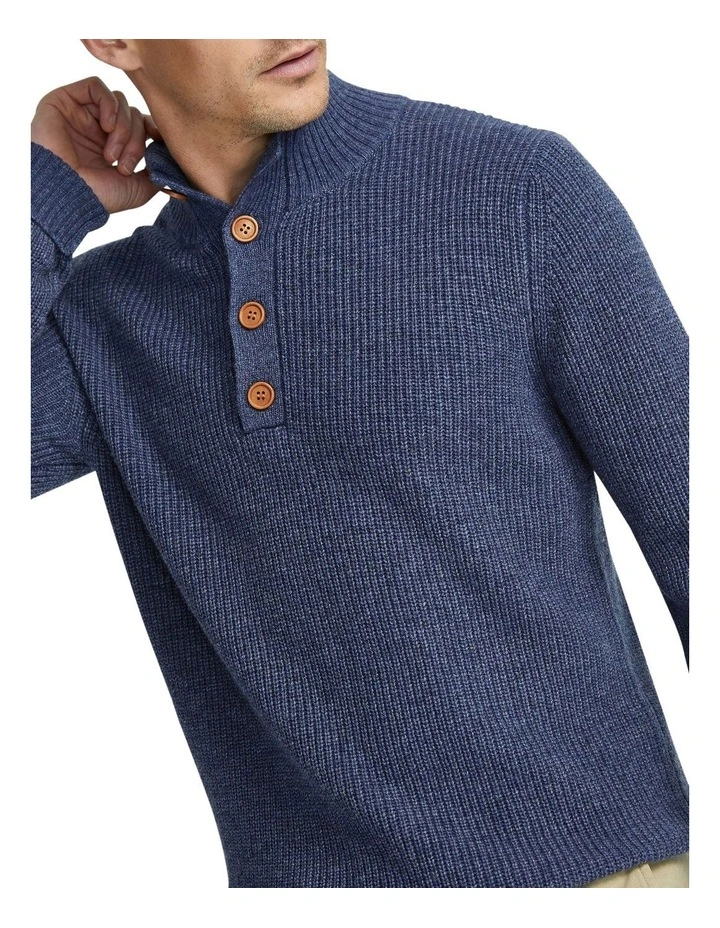 Cedric Button Collar Knit Top in Navy image 4