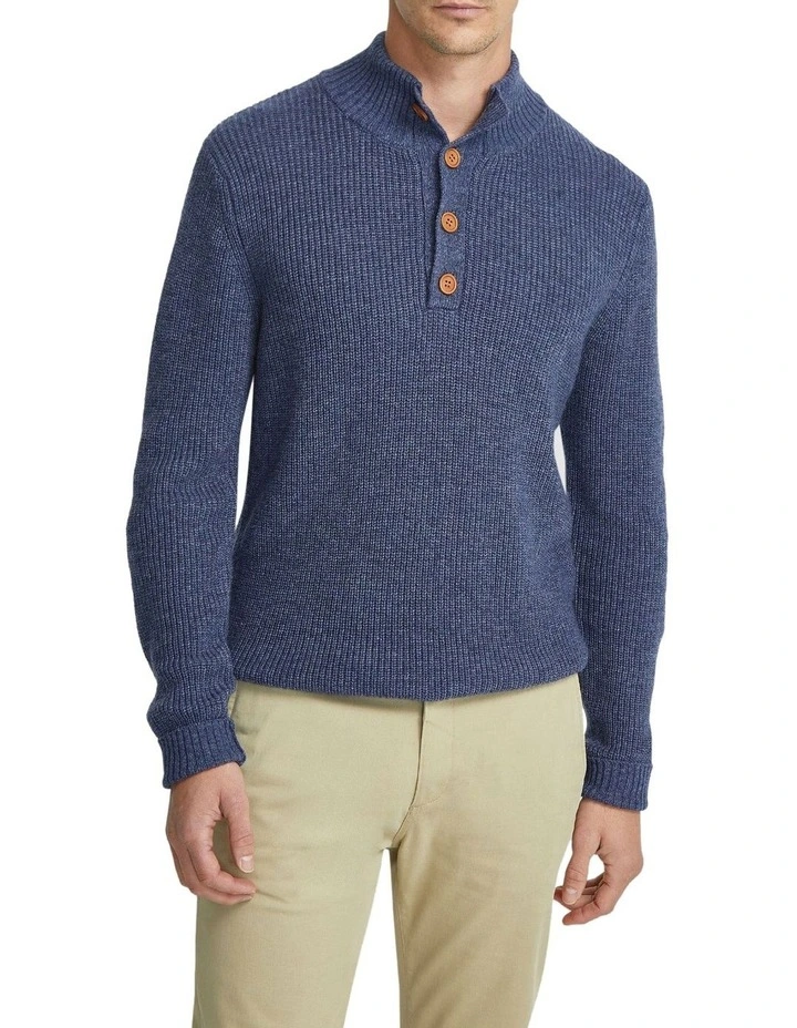 Cedric Button Collar Knit Top in Navy image 5