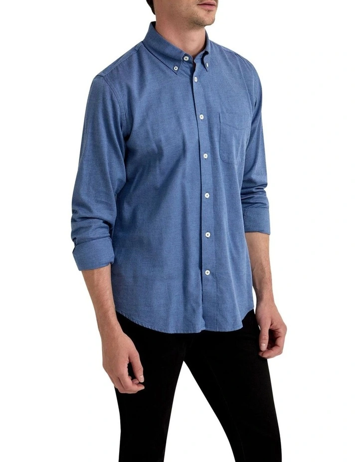 Portland Twill Cotton Shirt in Blue image 2