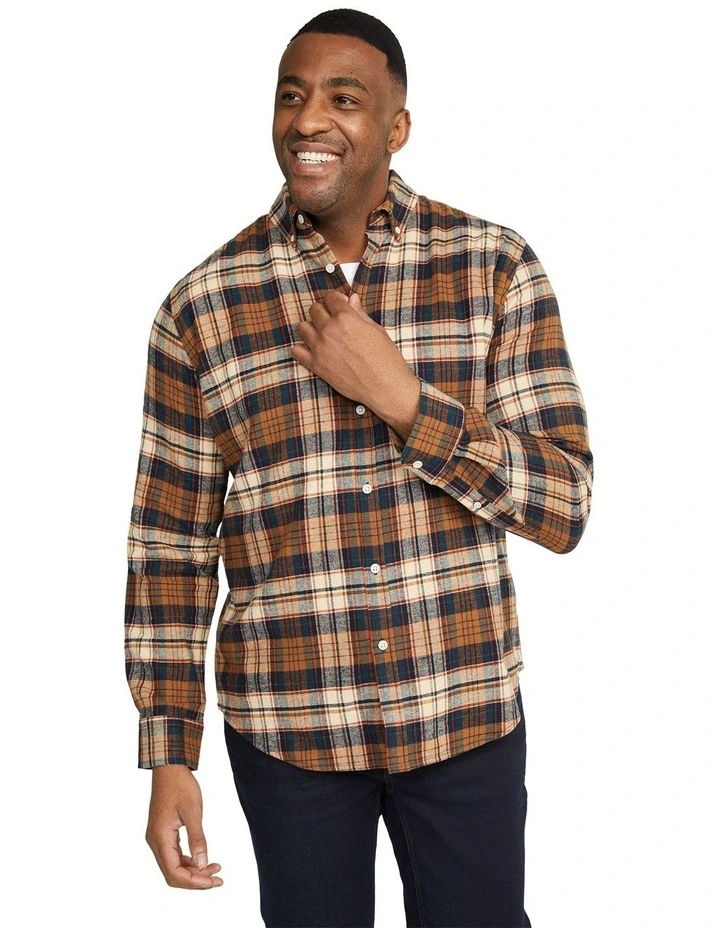 Jasper Brushed Check Shirt in Tan image 1