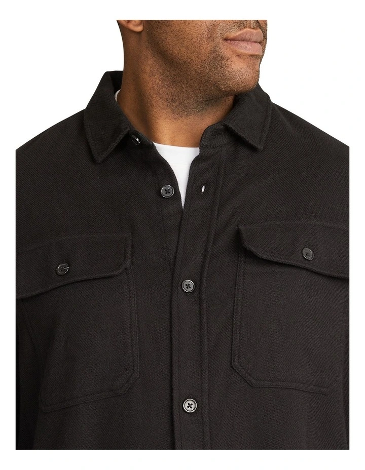 Braydon Brushed Overshirt in Black image 3