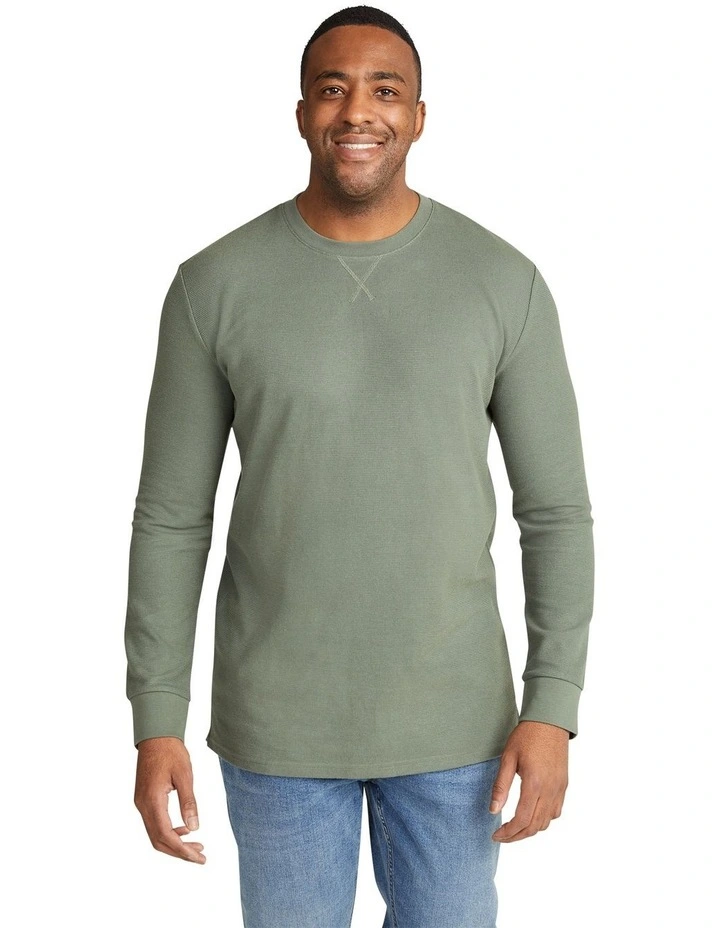 Regal Waffle Long Sleeve Top in Sage Green image 1