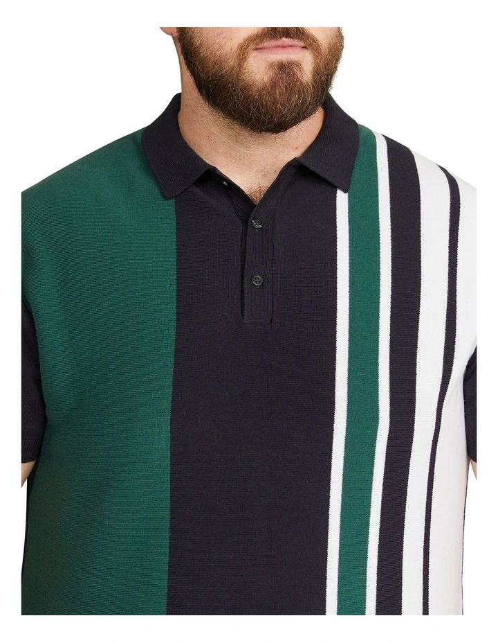 Aaron Stripe Knit Polo Shirt in Navy image 3
