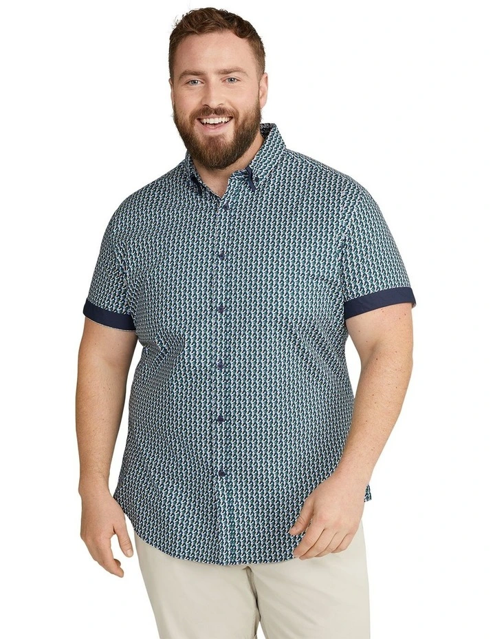 Egan Print Stretch Shirt in Navy image 1