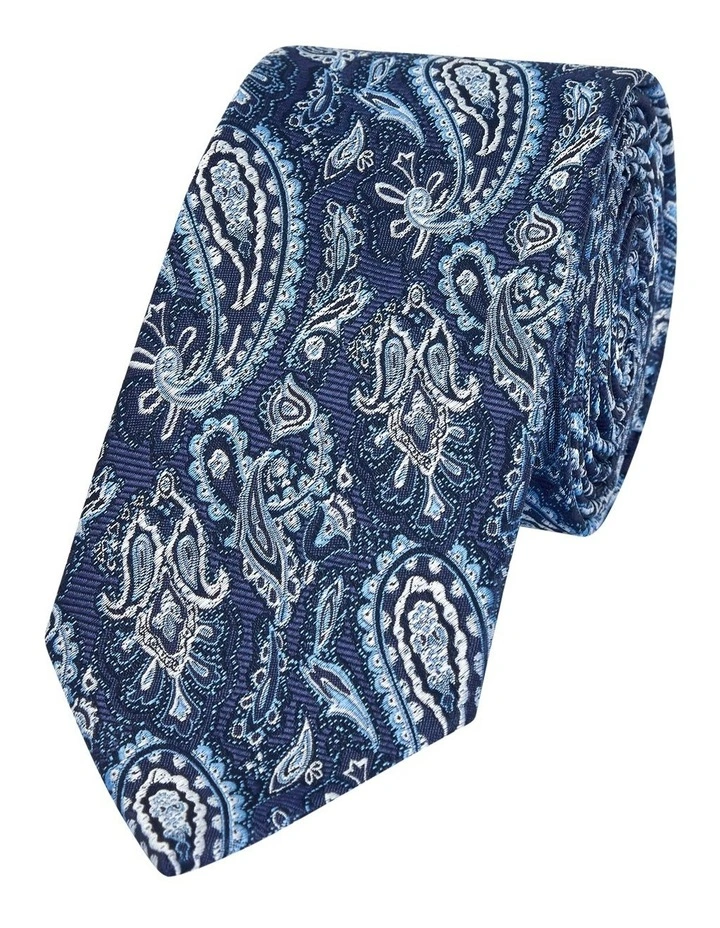Mixed Paisley Tie 8.5Cm in Blue image 1