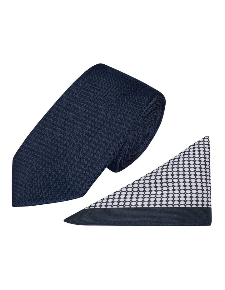 Tie and Print Pocket Square Set in Navy image 1