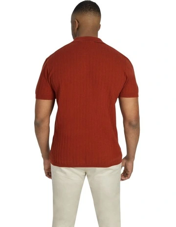 Felix Knitted Polo Shirt in Terracotta