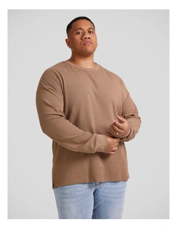 Waffle Long Sleeve Top in Taupe
